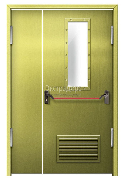 Противопожарная дверь EI 60 дымогазонепроницаемая стальная со стеклом, антипаникой и решеткой в Люберцах  купить